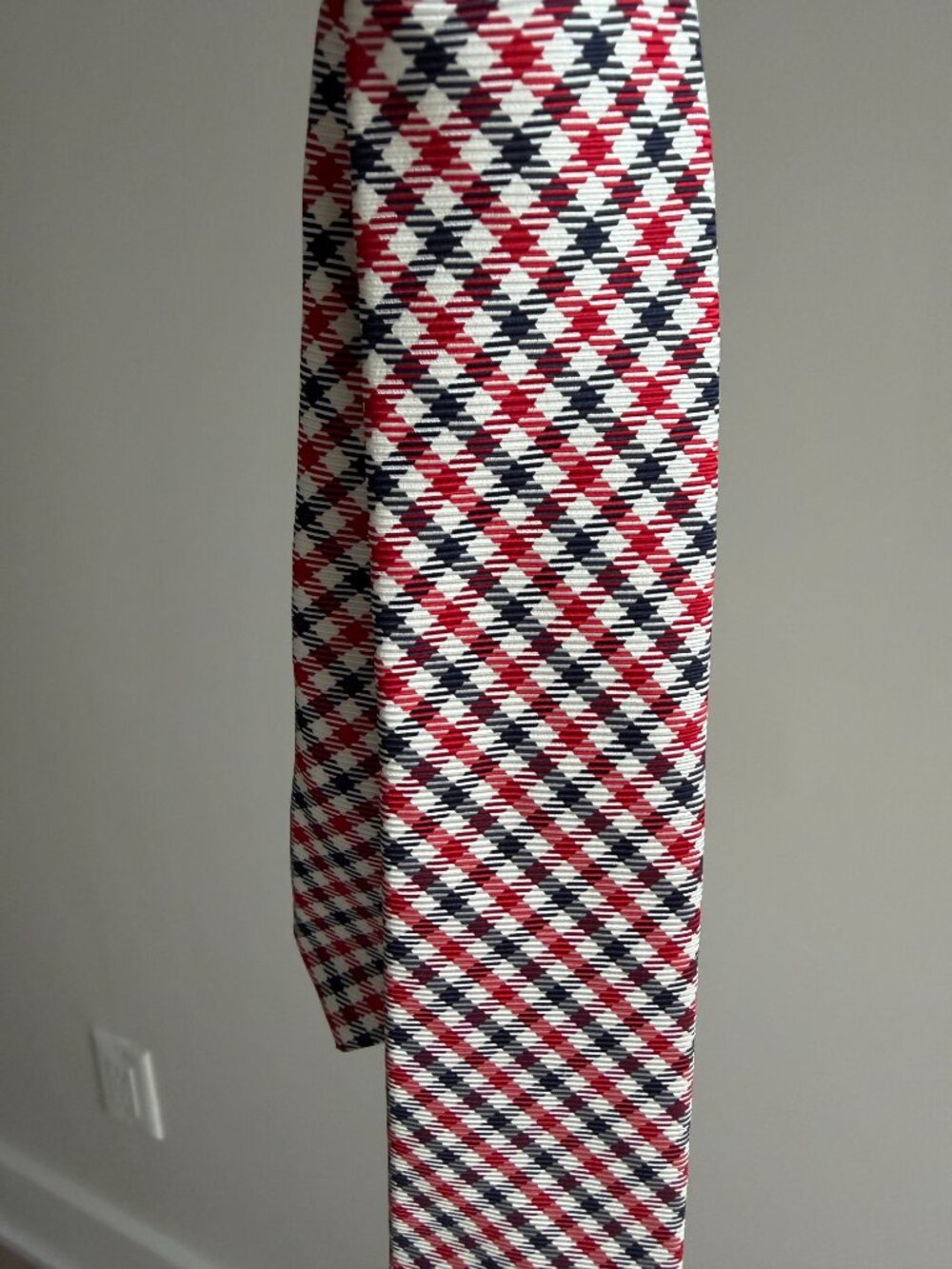 Brooks Brothers Black Fleece Red/Navy Gingham 100% Silk Necktie